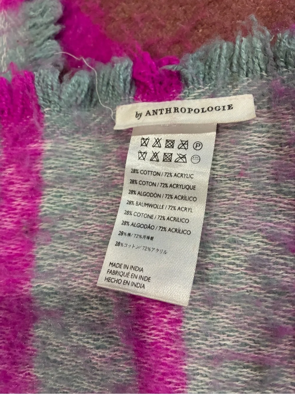Anthropologie Fuzzy Striped Throw in Hot Pink and Aqua Whimsy Boho